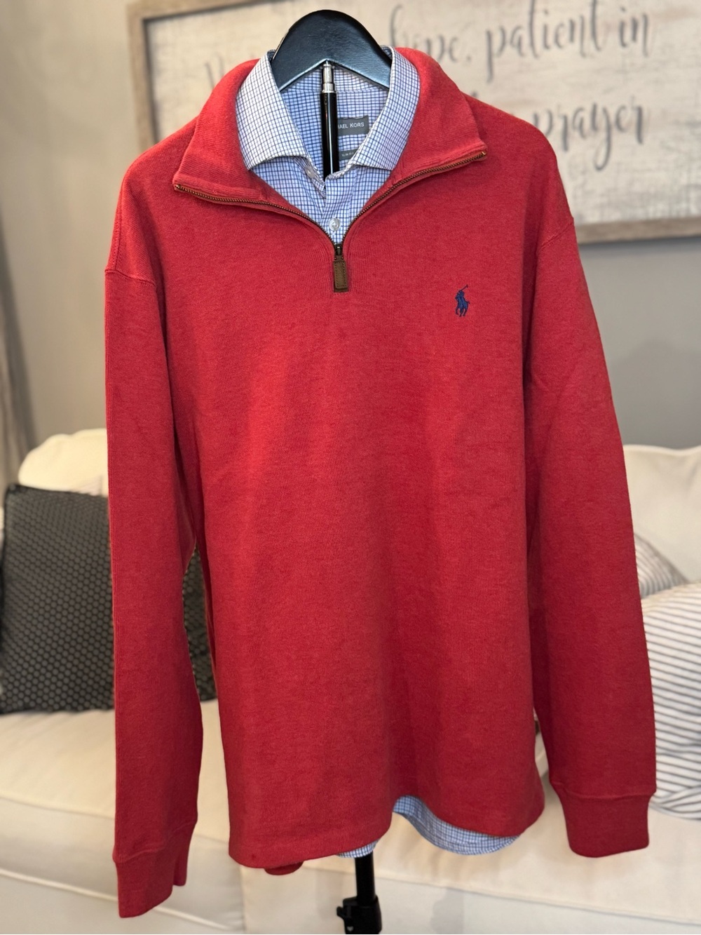 Polo by Ralph Lauren Red Half-Zip Sweater with Navy Pony